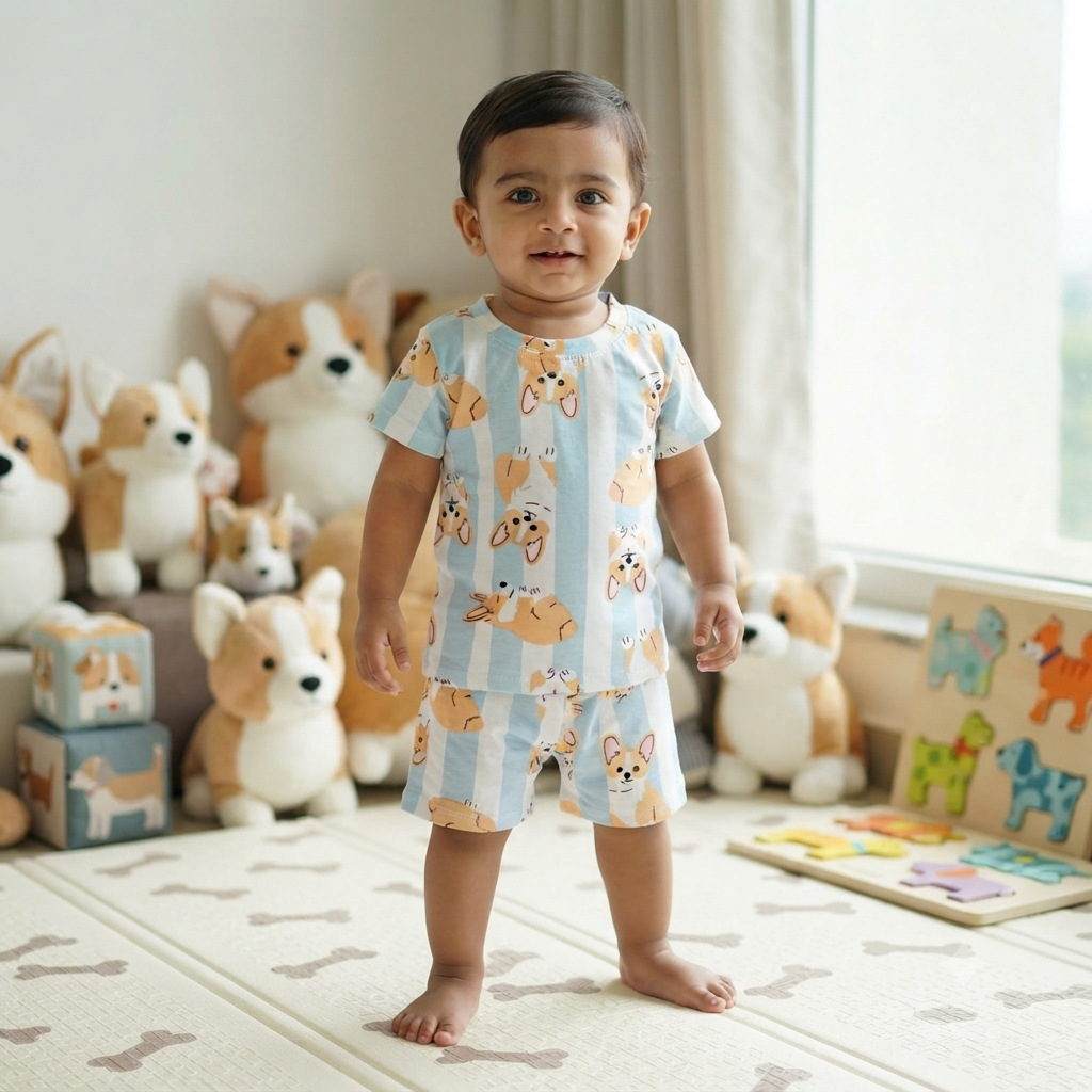 Cute Dog Print Shorts Cordset (1year to 2year)