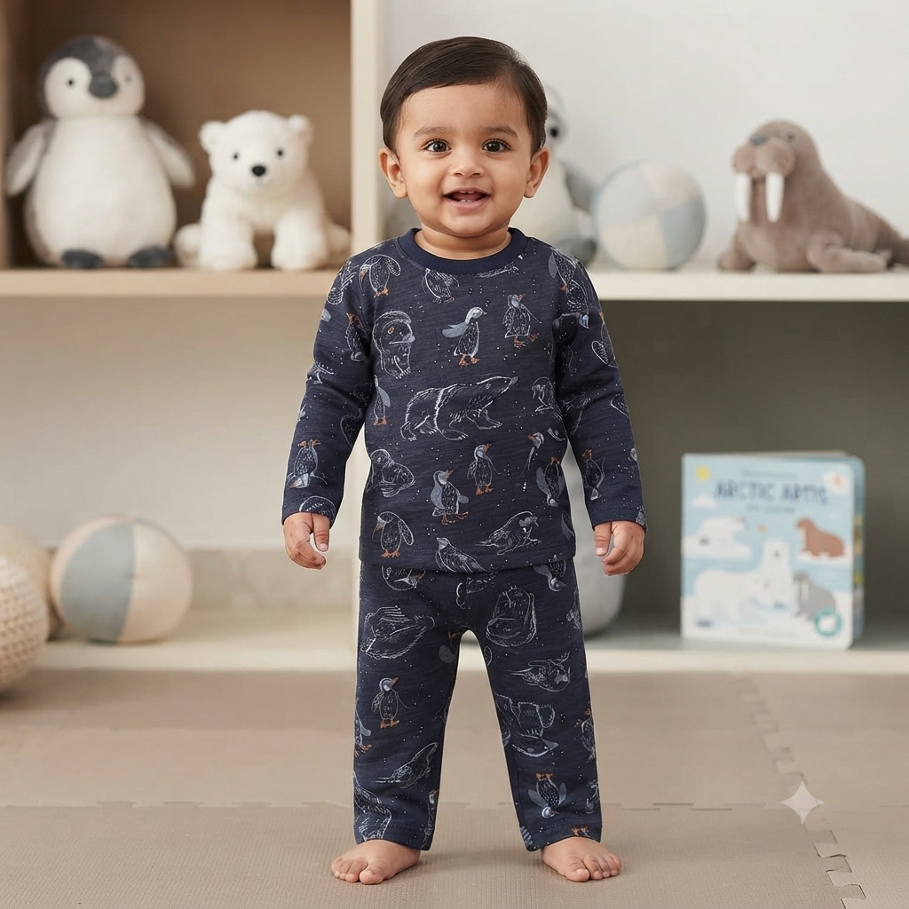 Polar Bear & Penguins Print Full Sleeve Pant Set (1year to 2year)