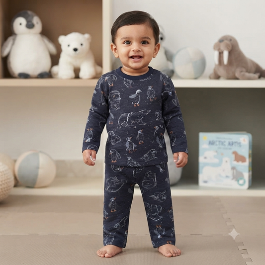 Polar Bear & Penguins Print Full Sleeve Pant Set (1year to 2year)