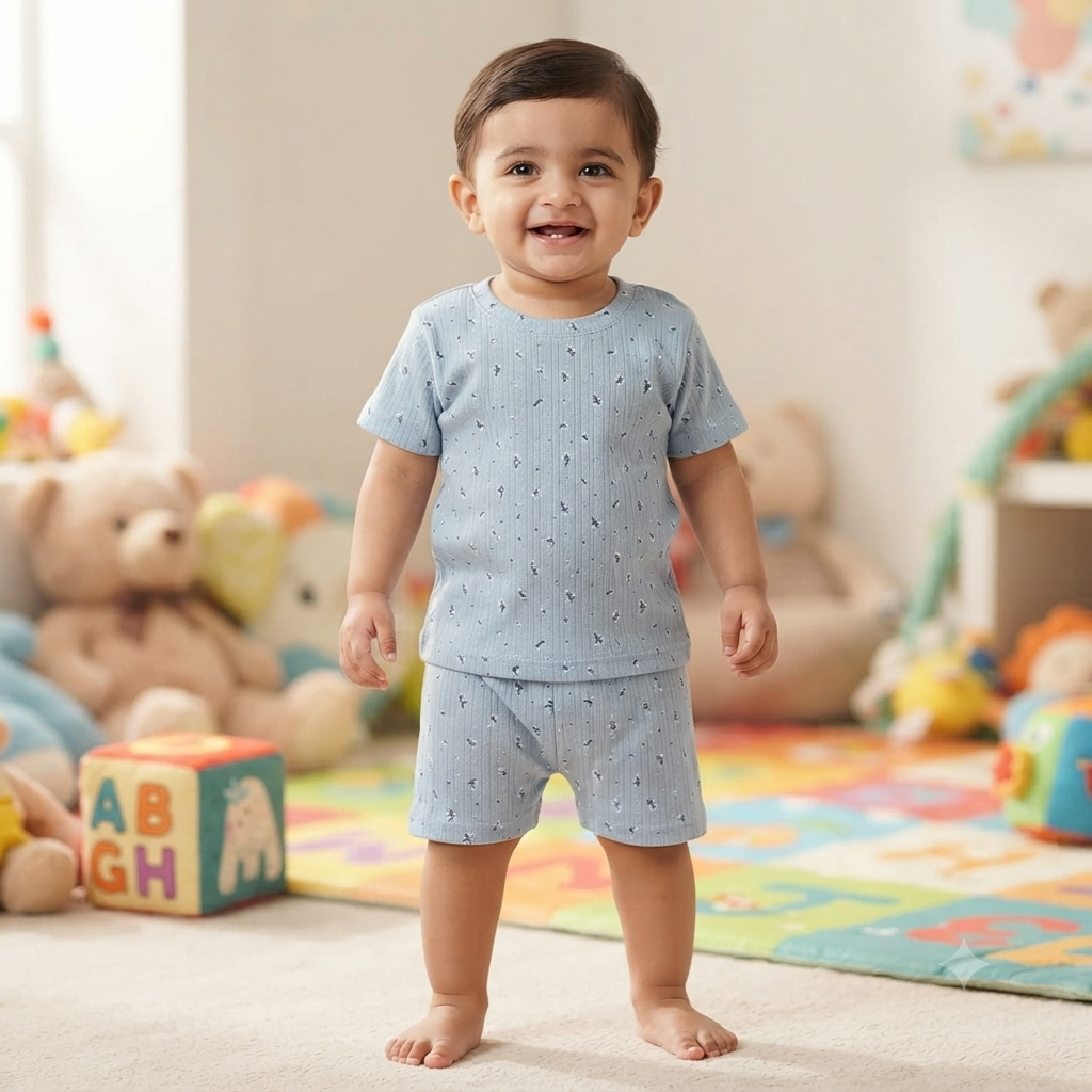 Unique Blue Print Shorts Cordset (2year to 3year)