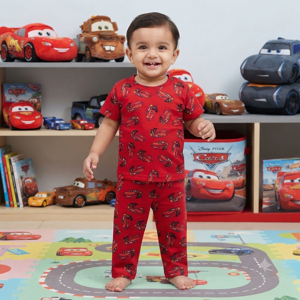 Red Cars Print Pant Set (6month to 1year)