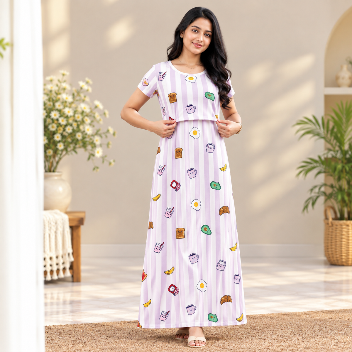 Breakfast Theme Print Zipless Feeding Loungewear (XXL)