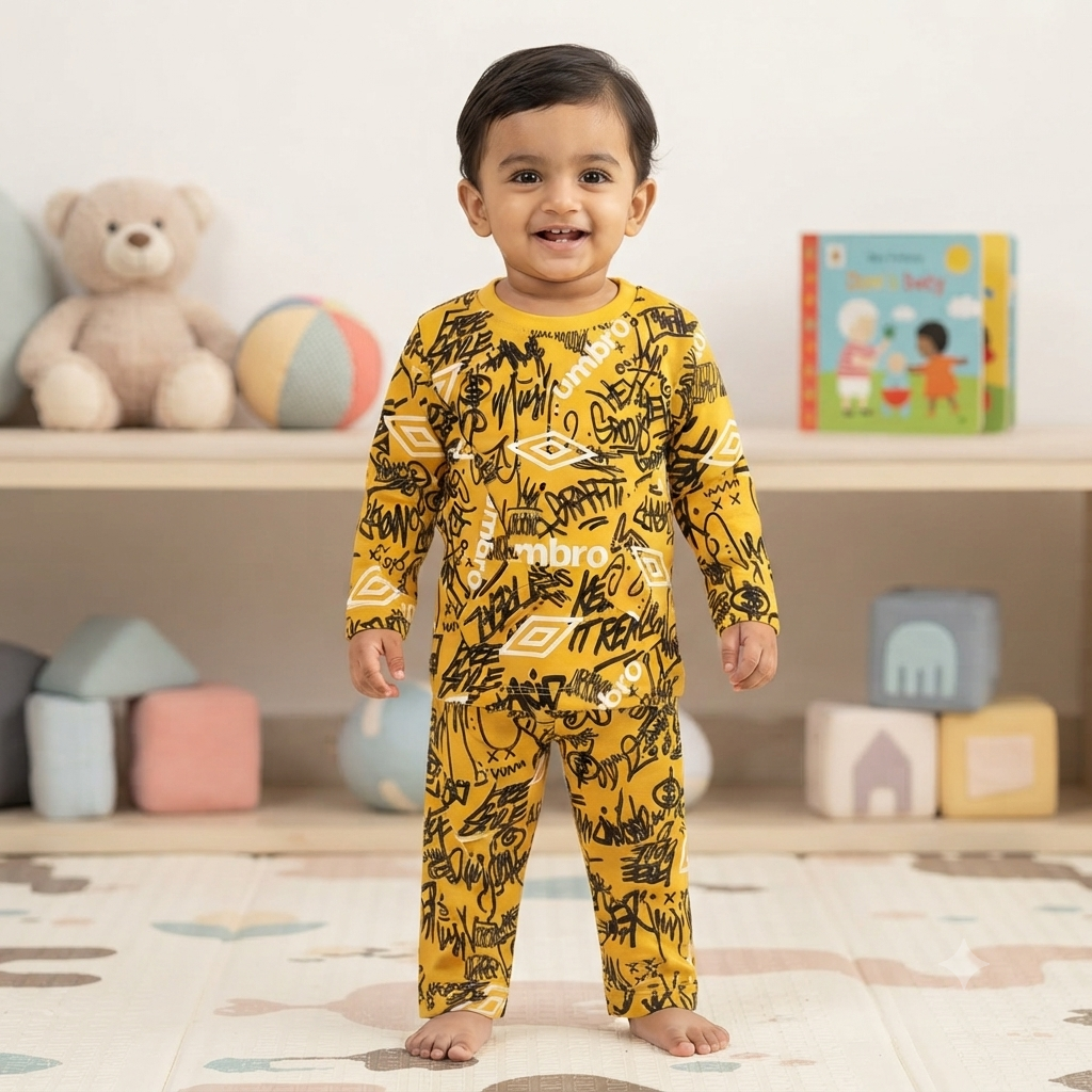 Yellow Graffiti Print Full Sleeve Pant Set (1year to 2year)