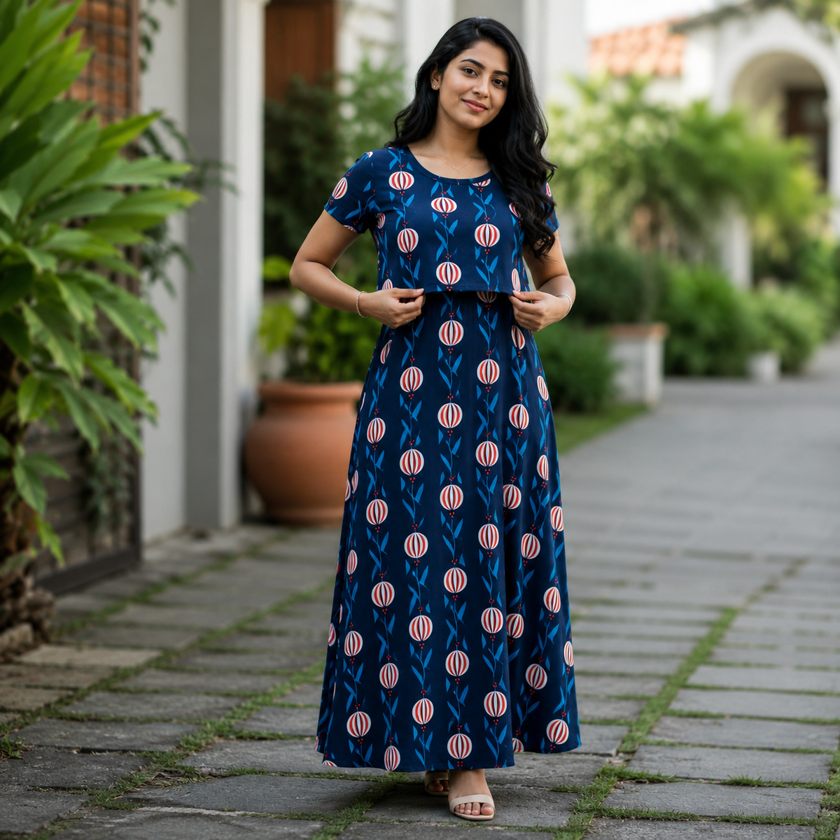 Unique ball Print Zipless Feeding Loungewear (L)