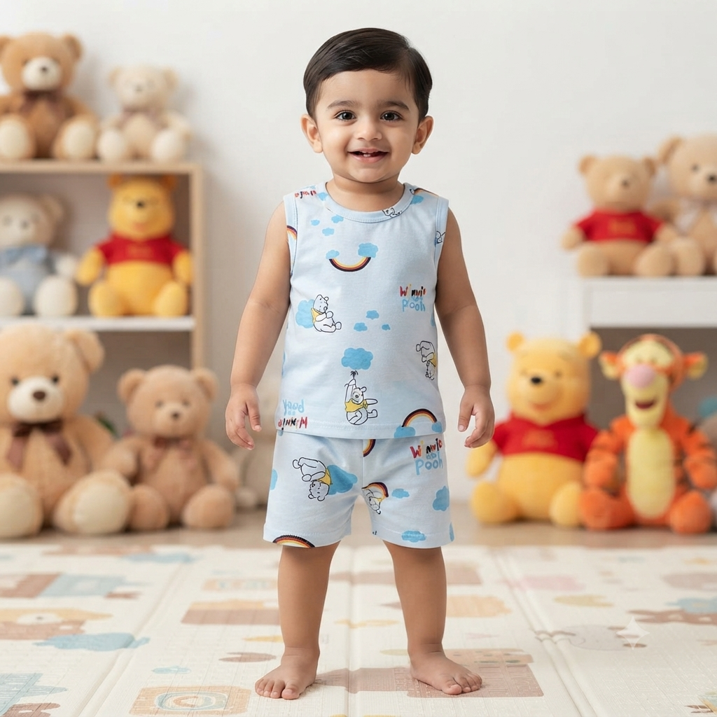 Winnie the Pooh Print Sleeveless Shorts Cordset (6month to 1year)