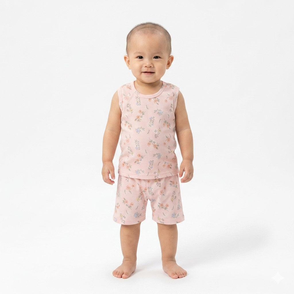 Flower Print Sleeveless Shorts Cordset (4year to 5year)