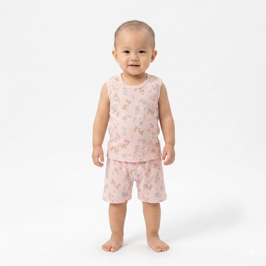 Flower Print Sleeveless Shorts Cordset (4year to 5year)