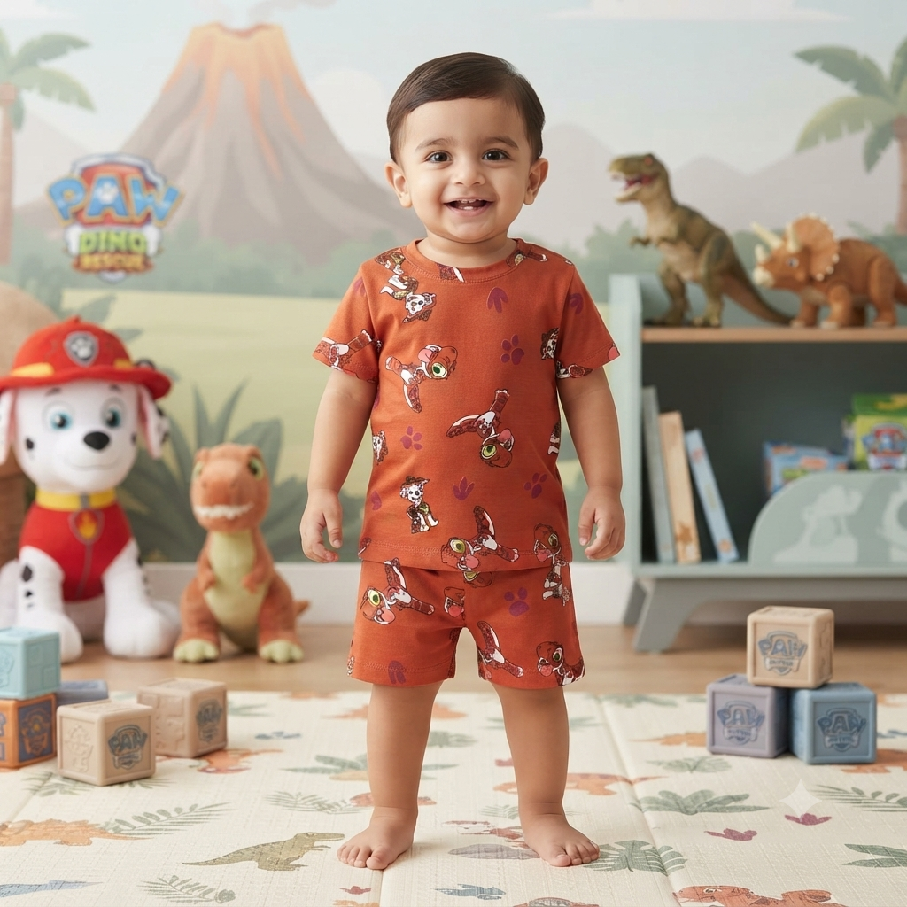 Orange Paw Patrol Print Shorts Cordset (6month to 1year)