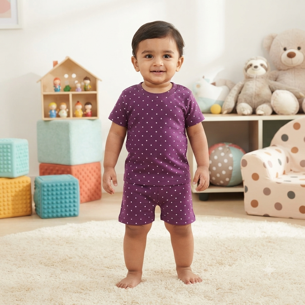 Maroon Dots Shorts Cordset (2year to 3year)