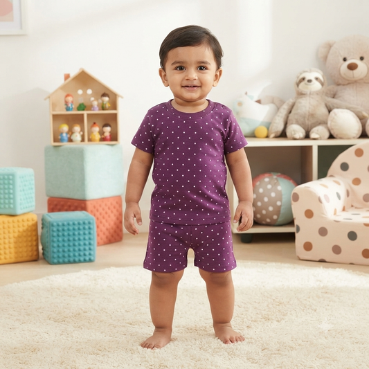 Maroon Dots Shorts Cordset (2year to 3year)