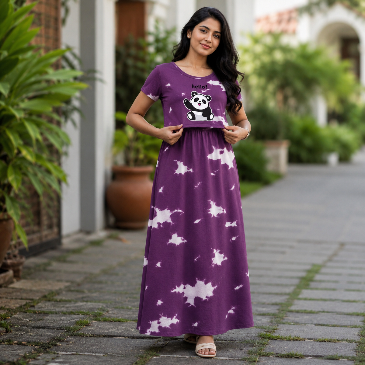Floral panda Print Zipless Feeding Loungewear (L) BB