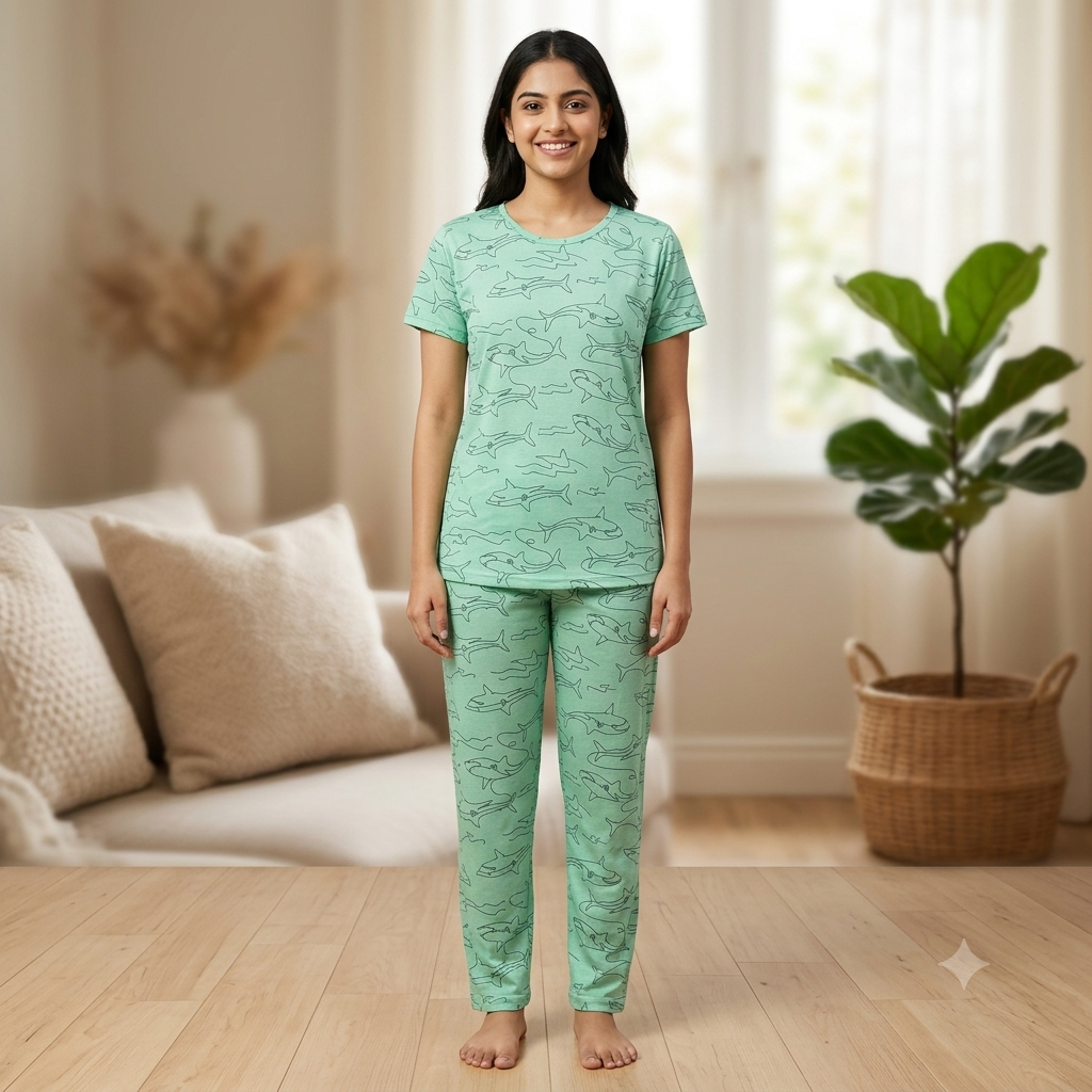 Green Fish Print Pyjamas (L)
