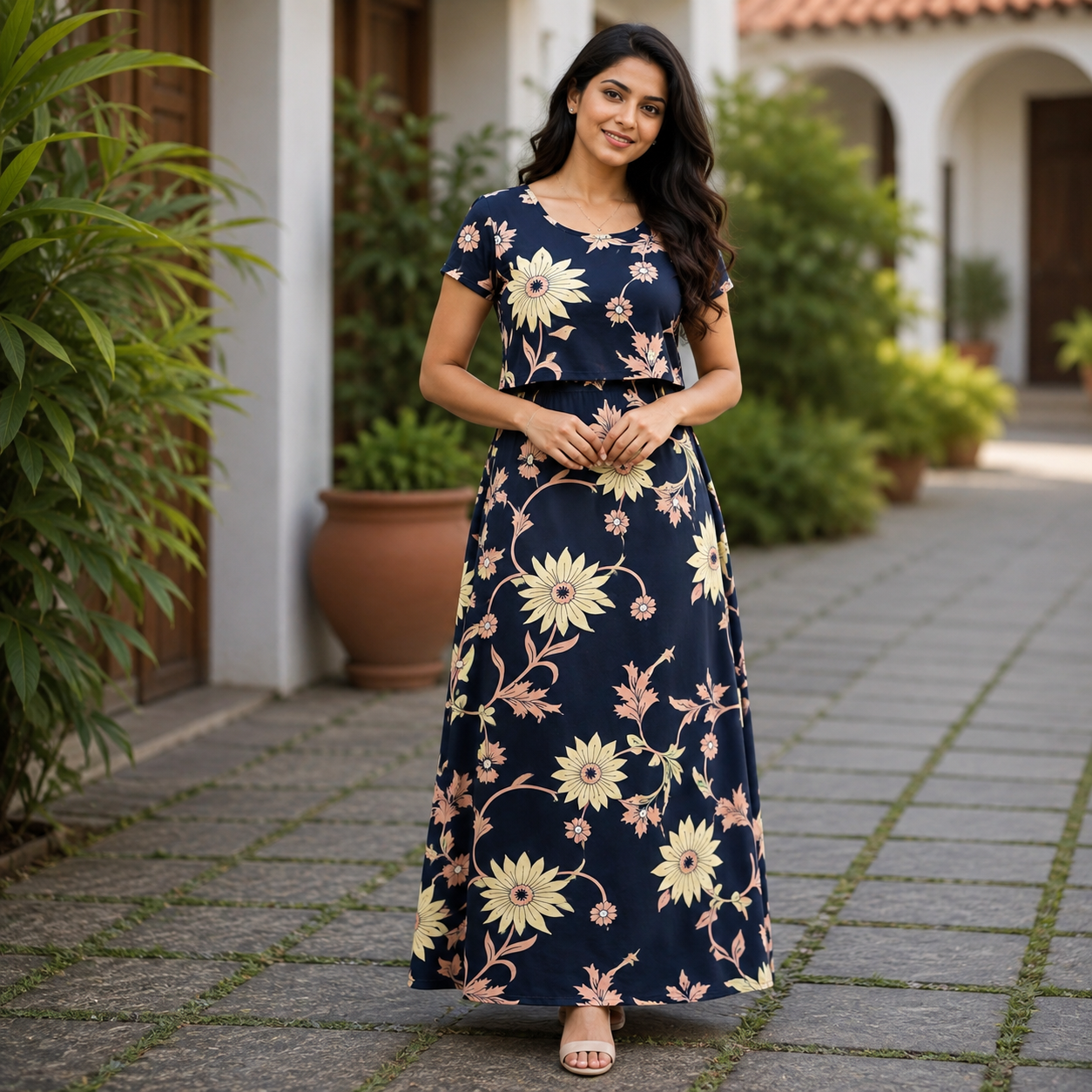 Sunflower Pattern Print Zipless Feeding Loungewear (XL) BB