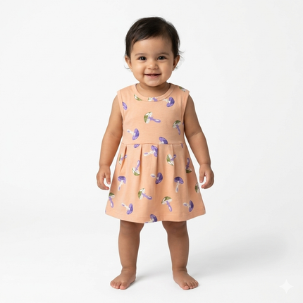 Mushroom Print Sleeveless Frock (Newborn to 6month)