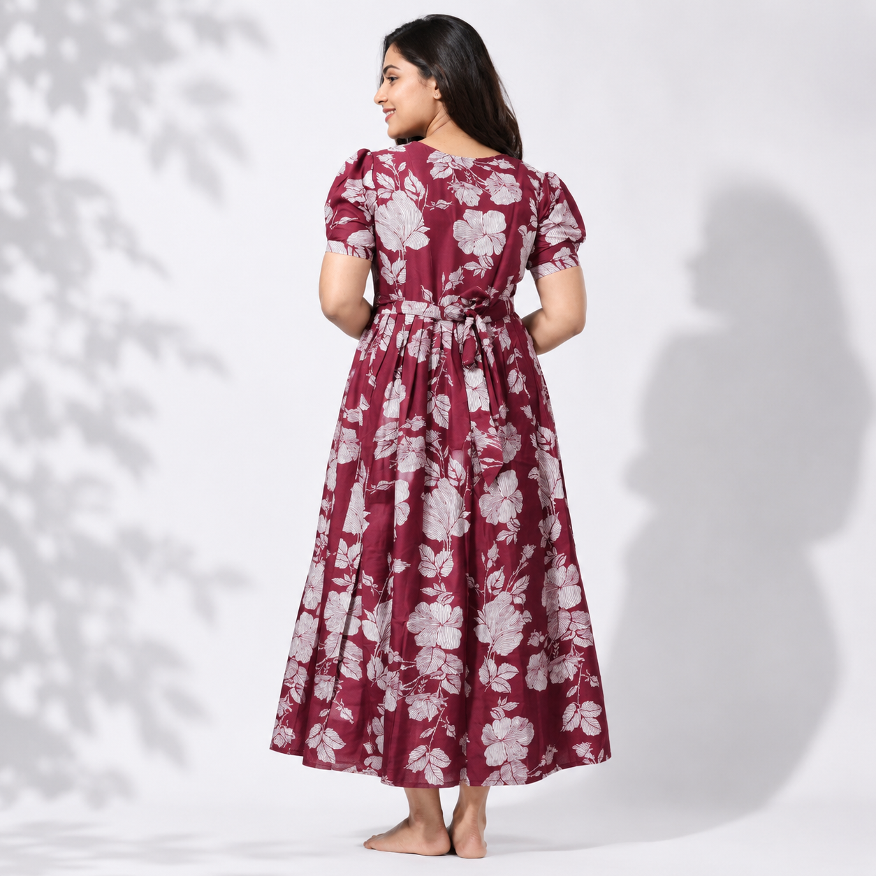 Maroon Floral Feeding Maxi (Invisible Zip)