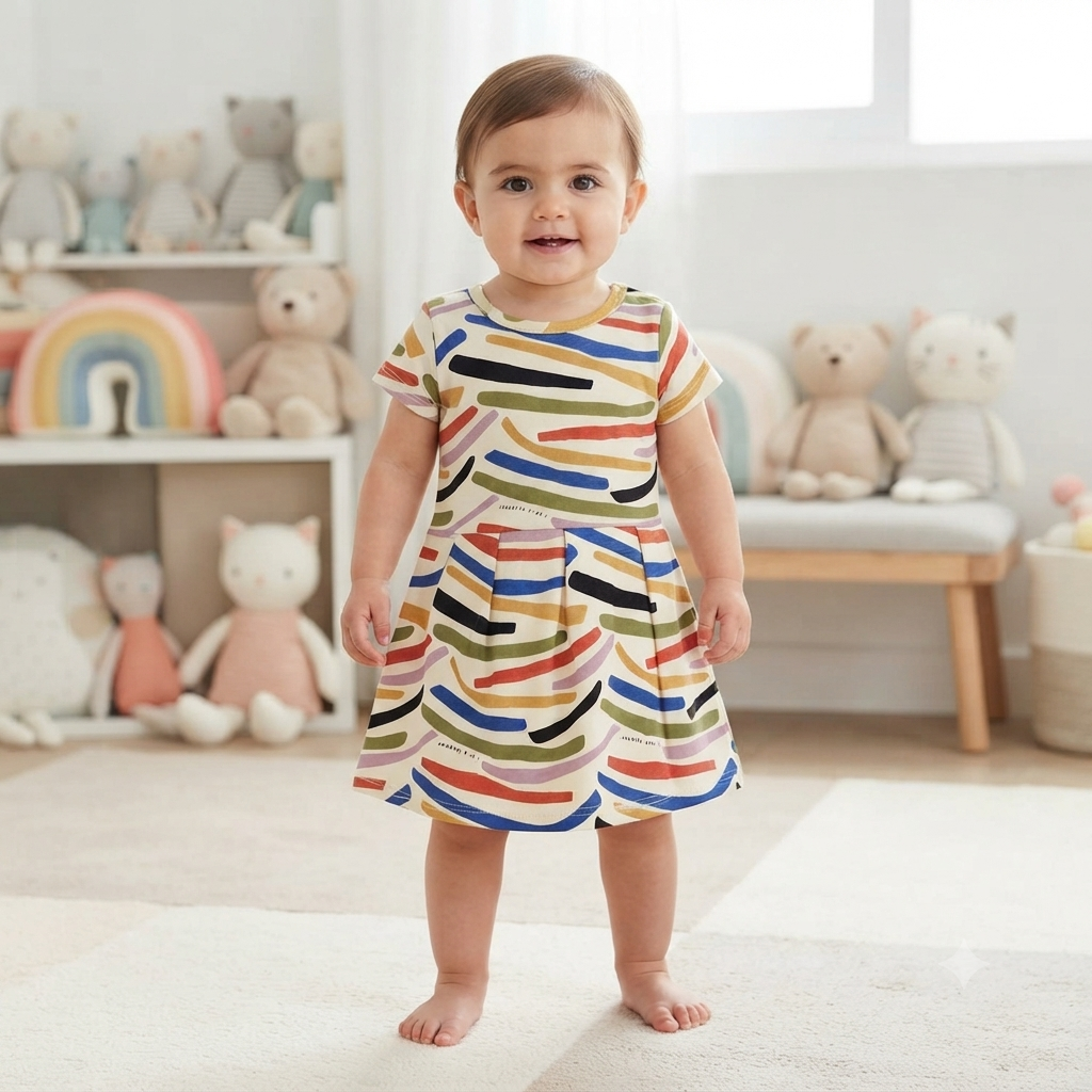 Colourful Lines Kids Printed Frock (1year to 2year)