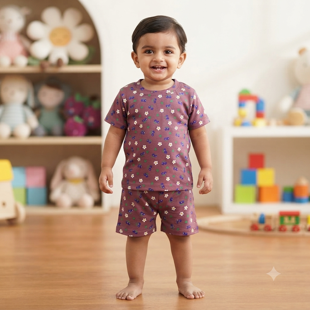 Pruple Cherries Print Shorts Cordset (2year to 3year)