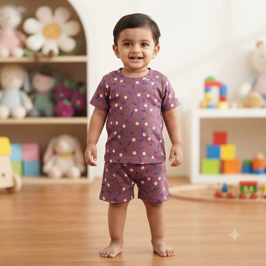 Pruple Cherries Print Shorts Cordset (6month to 1year)