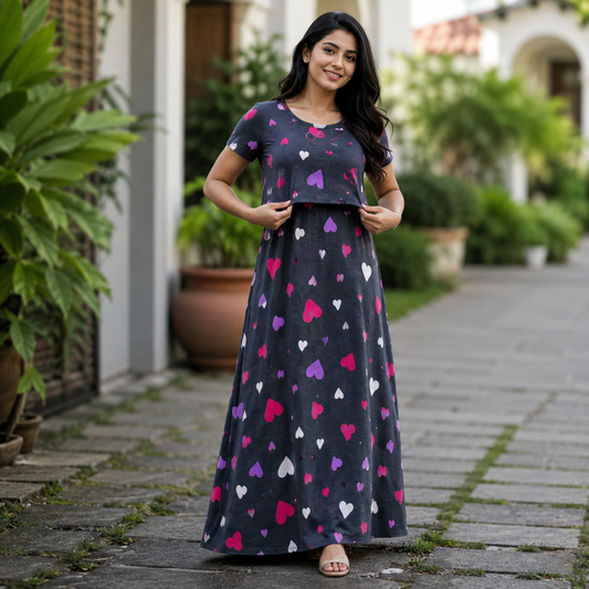 Multi Heart Print Zipless Feeding Loungewear (L)
