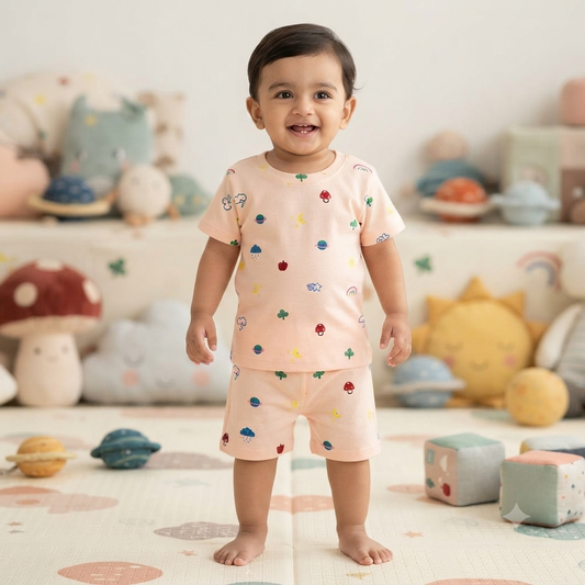 Cream Colour print Shorts Cordset (1year to 2year)