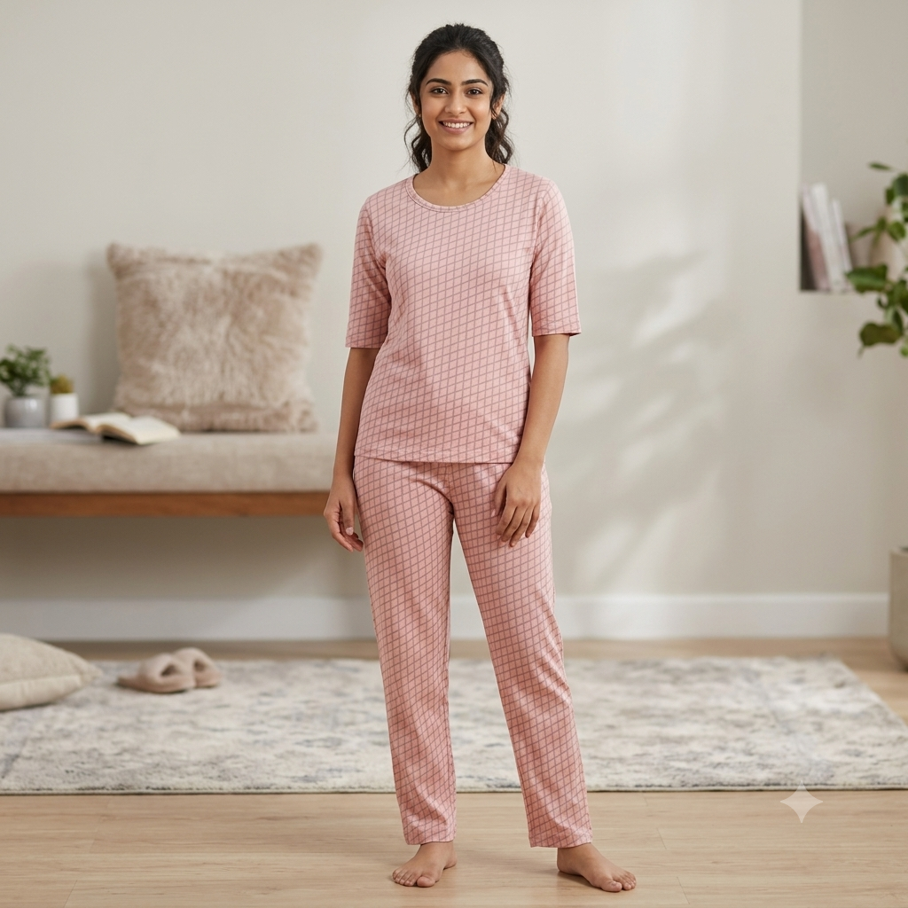 Pink Checkered Print Pyjamas (L)