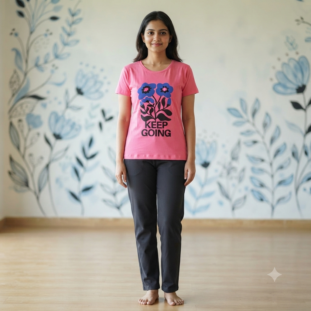 Pink Keep Going Print Womens T-shirts (L)