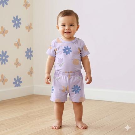 Flower & Butterfly  Print Shorts Set (1year to 2year)
