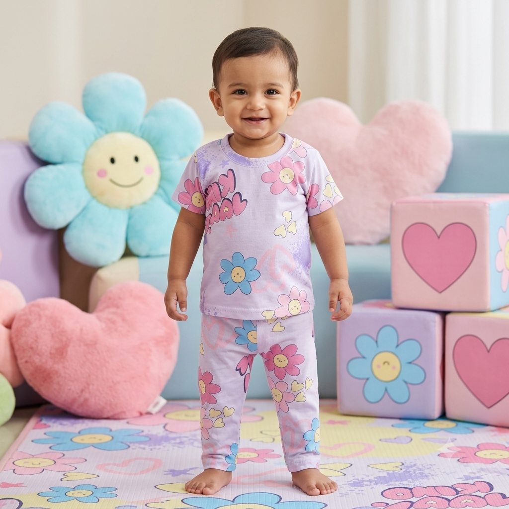 Pink Sunflower Print Pant Set (6month to 1year)