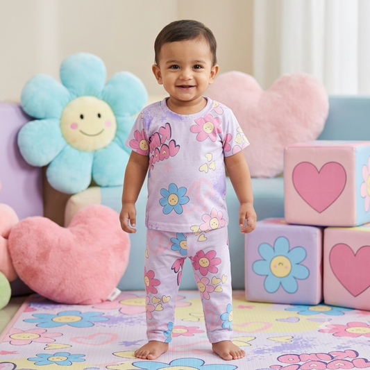 Pink Sunflower Print Pant Set (6month to 1year)