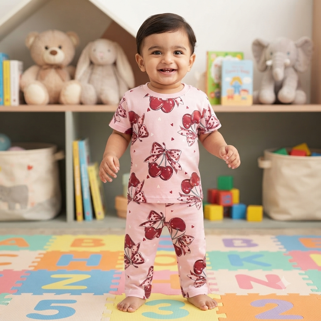 Pink Cherry Print Pant Set (1year to 2year)