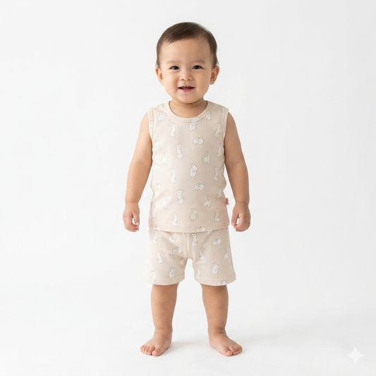 Cute rabbit poses Print Sleeveless Shorts Cordset (4year to 5year)