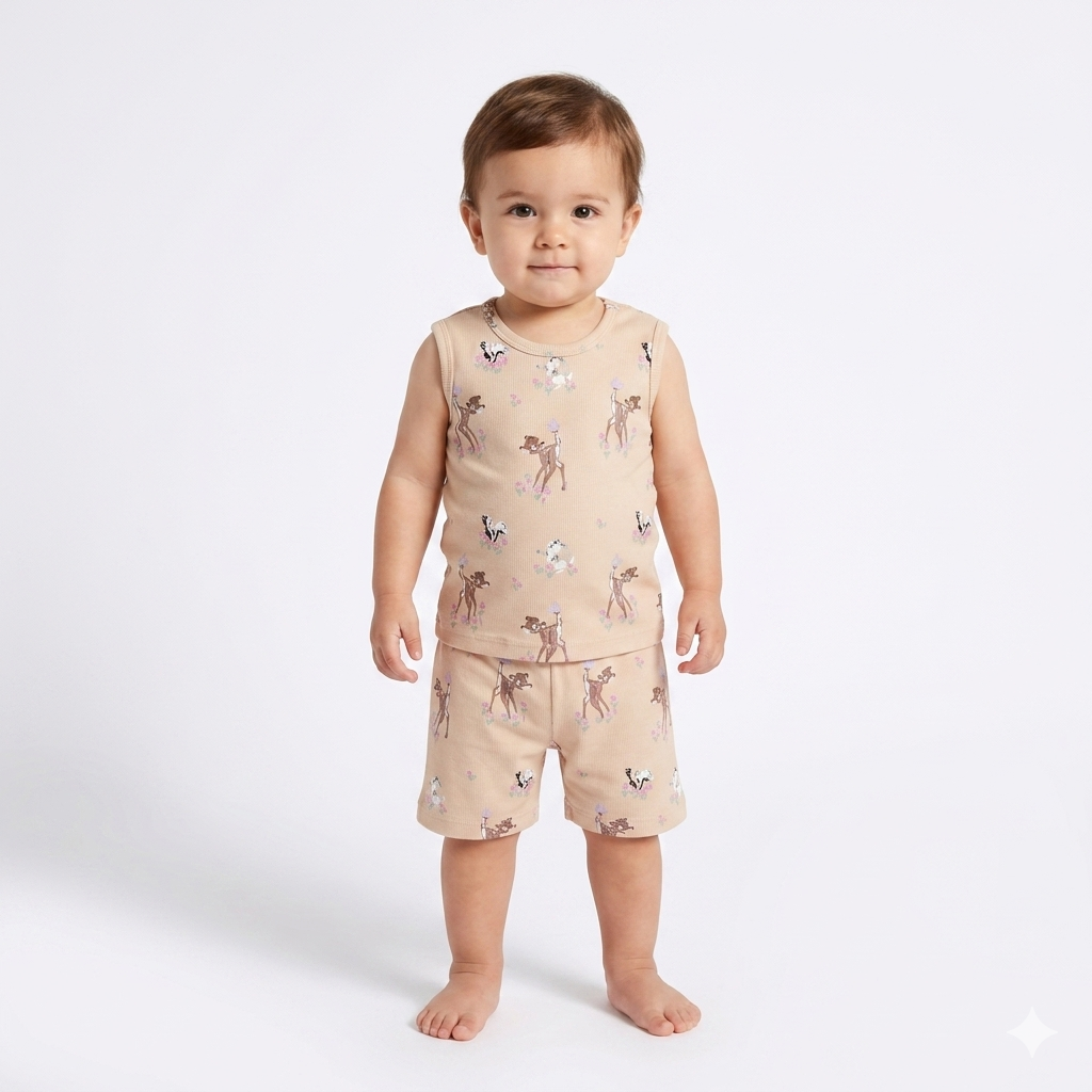Deer Print Sleeveless Shorts Cordset (4year to 5year)