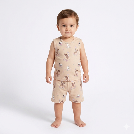 Deer Print Sleeveless Shorts Cordset (4year to 5year)