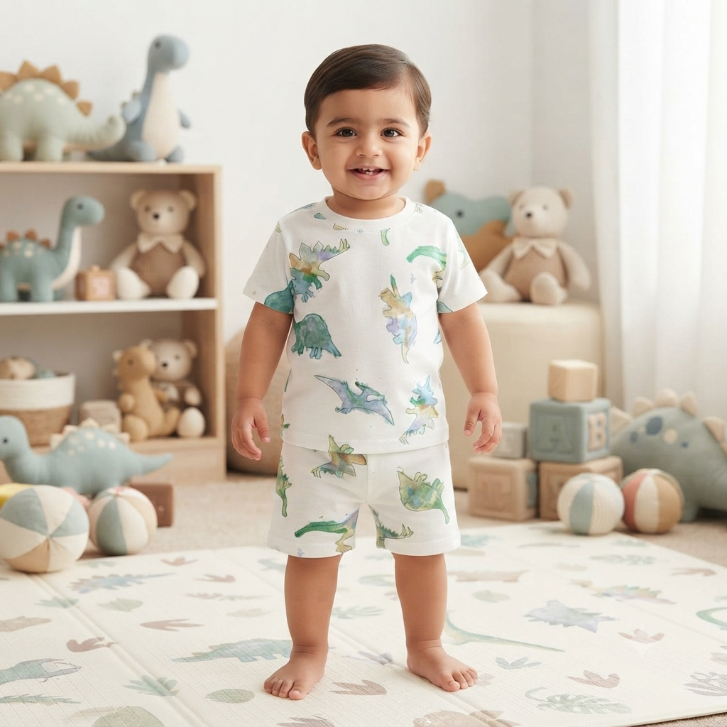 Green Dragons Print Shorts Set (1year to 2year)