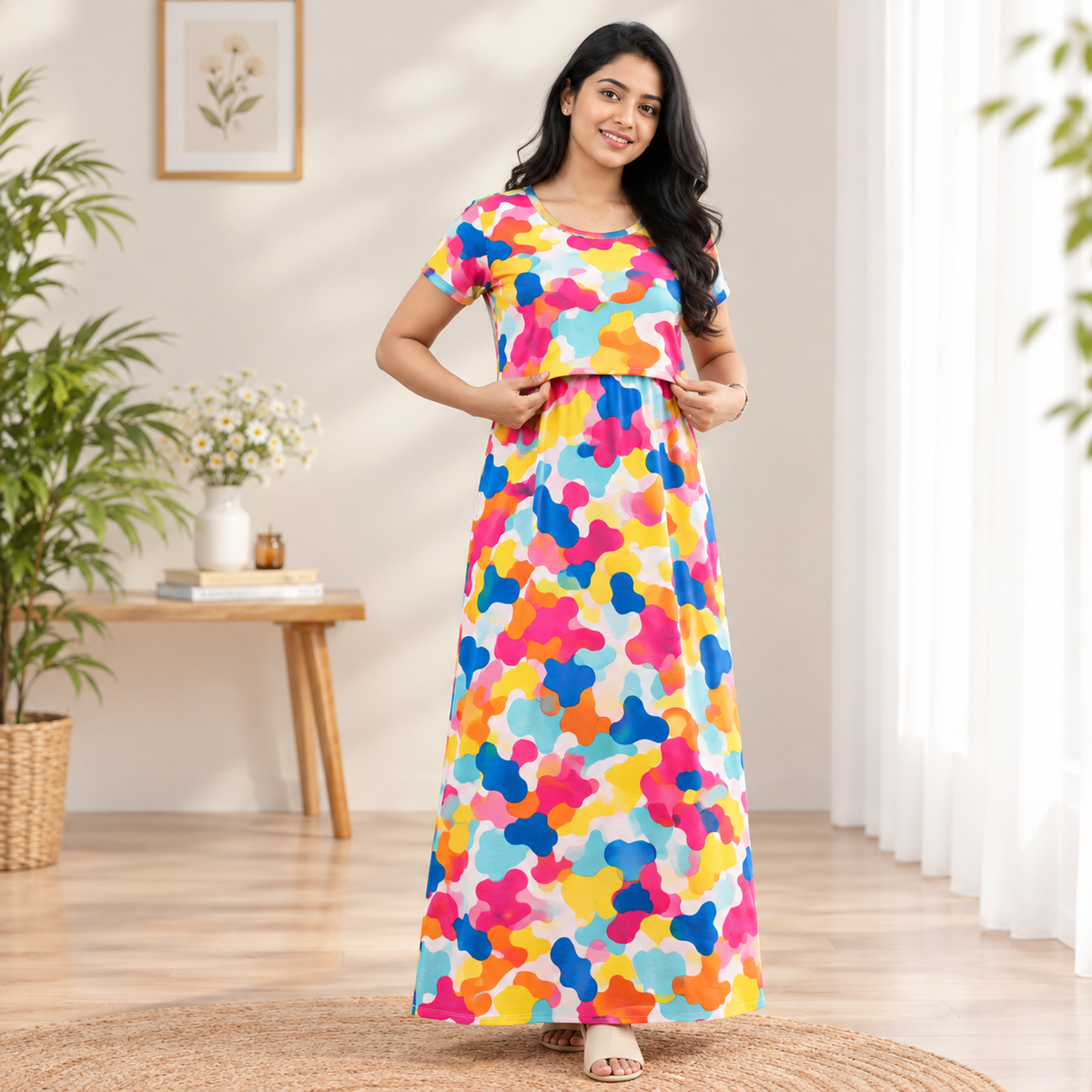 Colourful Unique Print Zipless Feeding Loungewear (M)