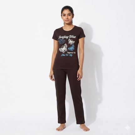 Dark Brown Print Womens T-shirts