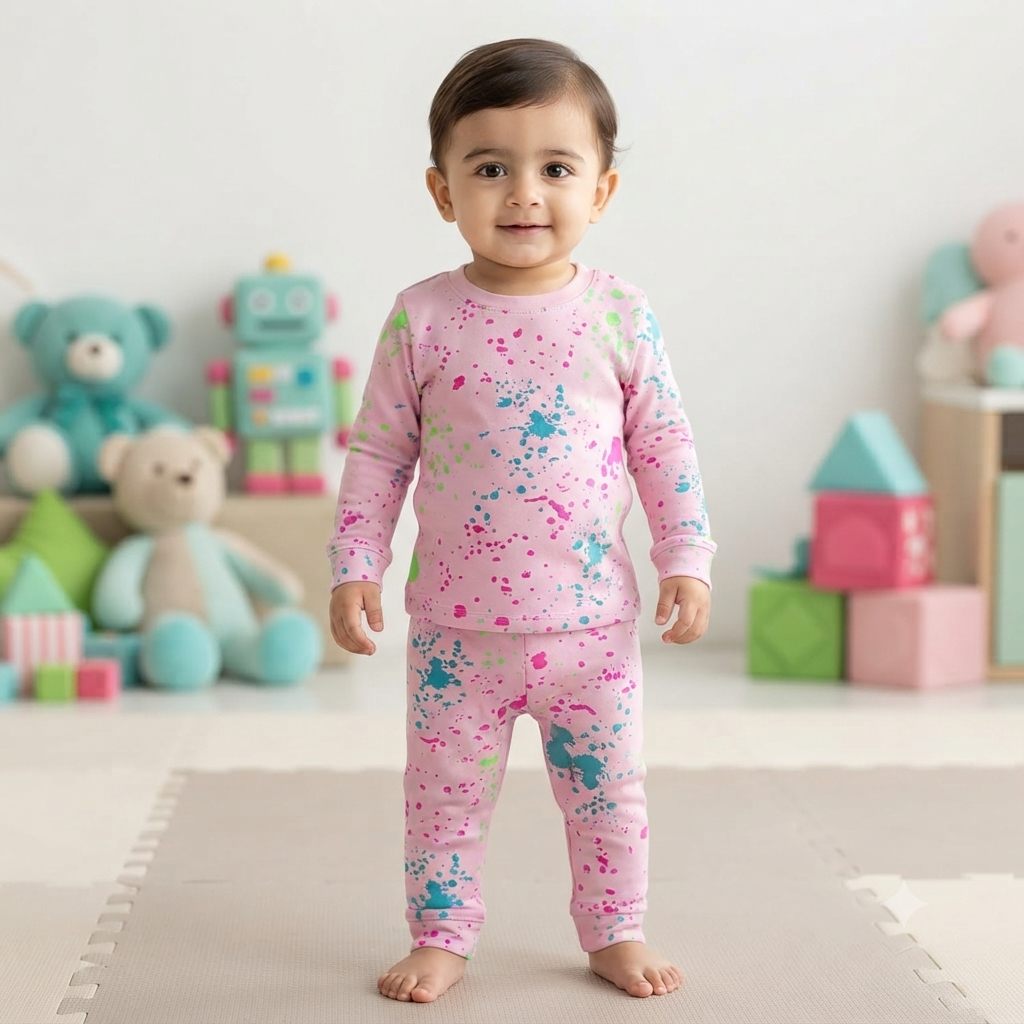 Multi Colour Dot Full Sleeve Print Pant Set (2year to 3year)