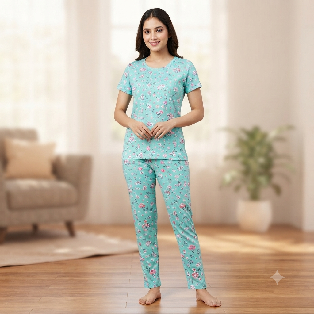Light Blue Floral Print Pyjamas (3XL)
