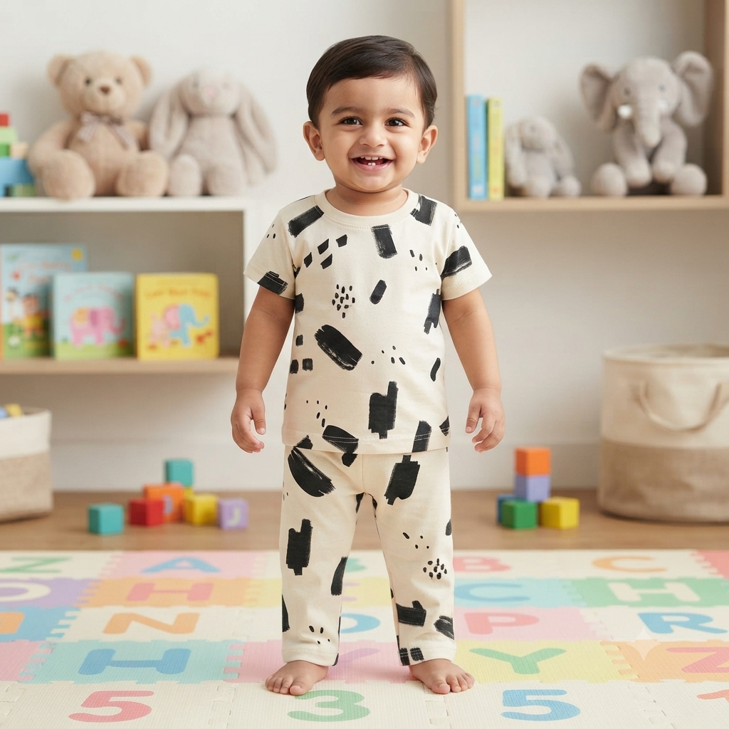 Black Abstract Print Pant Set (6month to 1year)