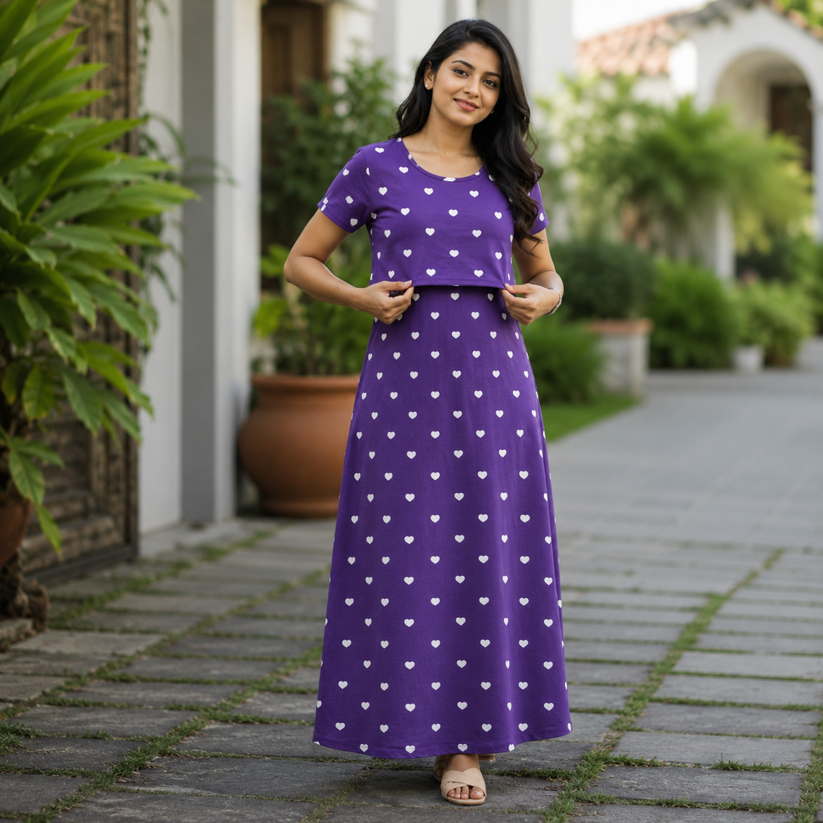 Purple Heart Print Zipless Feeding Loungewear (L)