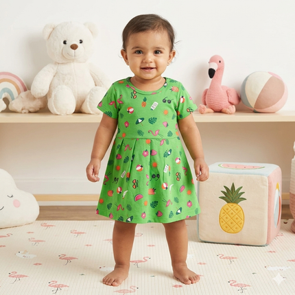 Green Multi Print Frock (2year to 3year)