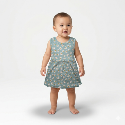White Flower Print Sleeveless Frock (Newborn to 6month)