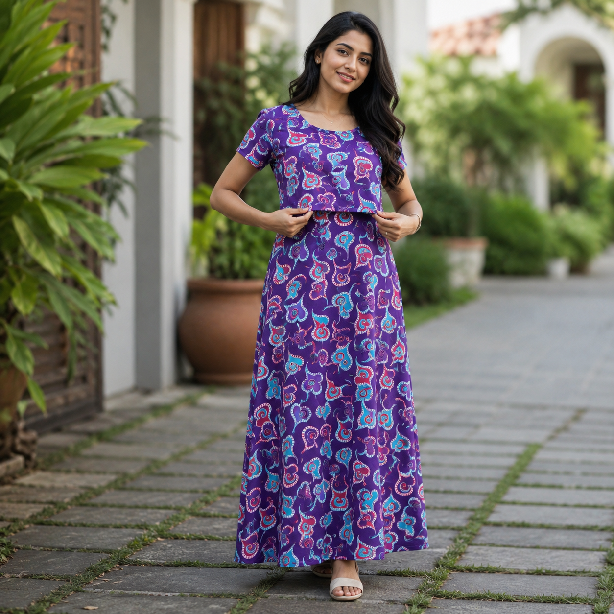 Purple Floral Print Zipless Feeding Loungewear (XL) BB