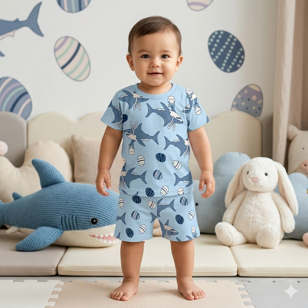 Shark Print Shorts Set (2year to 3year)