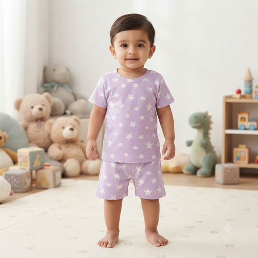 Lavender Star print Shorts Cordset (1year to 2year)