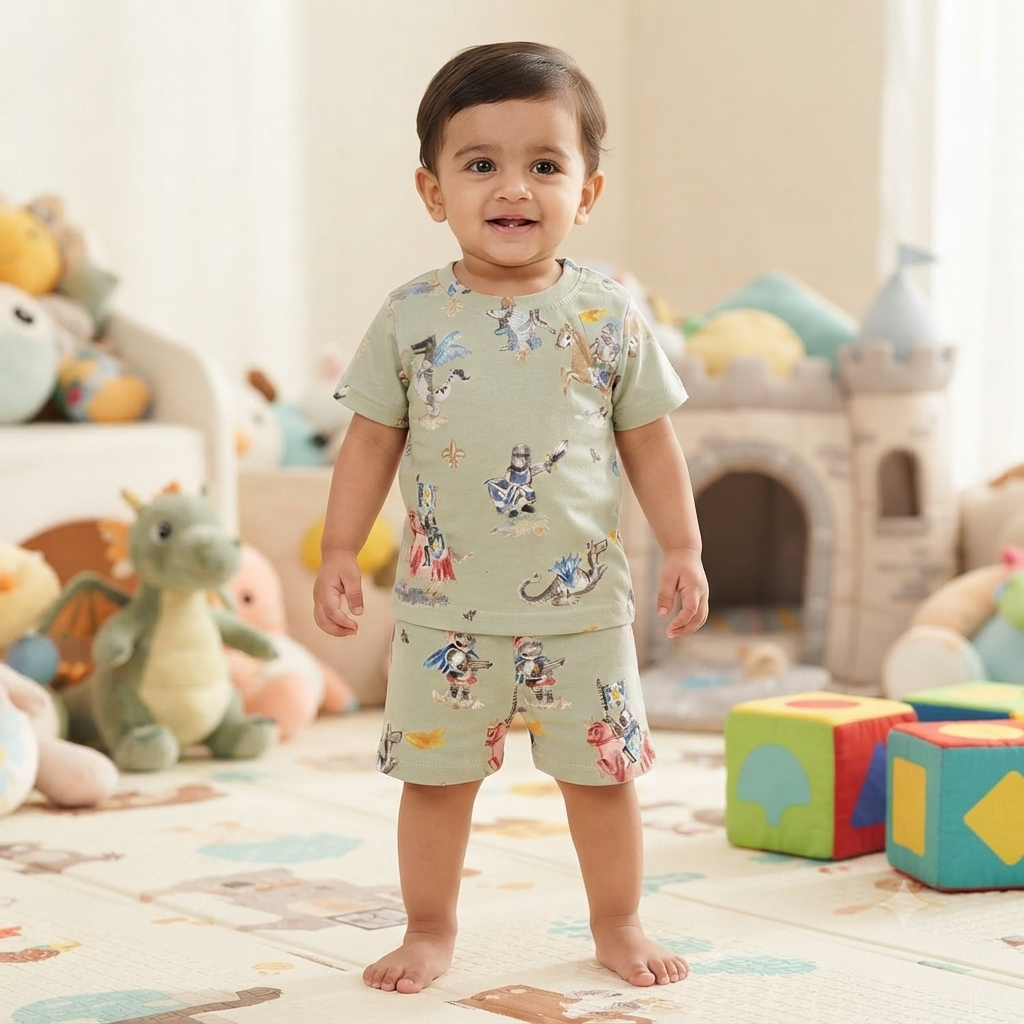 Knight & Horse Print Shorts Cordset (6month to 1year)