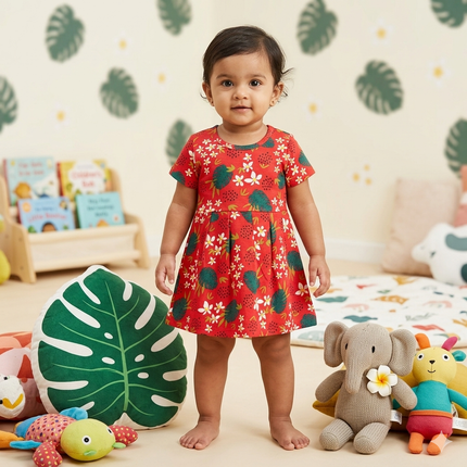 Red Flower Print Frock (4year to 5year)