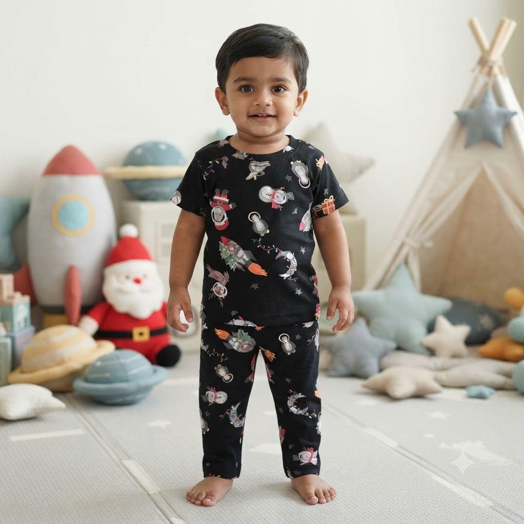 Black Space & Rocket Print Pant Set (2year to 3year)