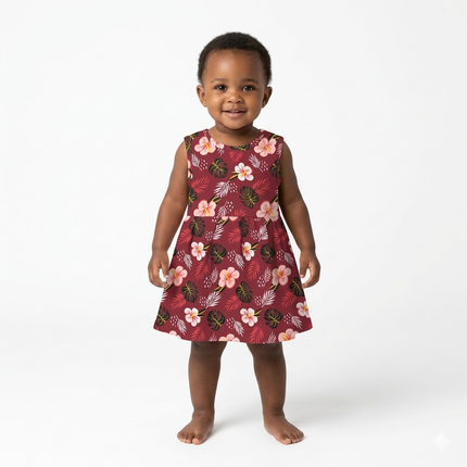 Red Flower Print Sleeveless Frock (Newborn to 6month)