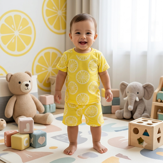 Lemon Yellow Print Shorts Set (6month to 1year)